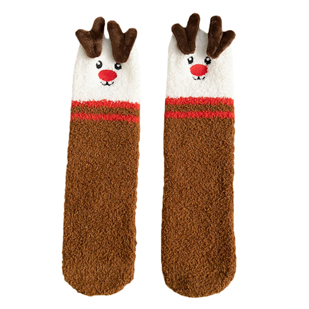 Christmas Socks for Adults Kids Cute Santa Snowman Fuzzy Slipper Socks