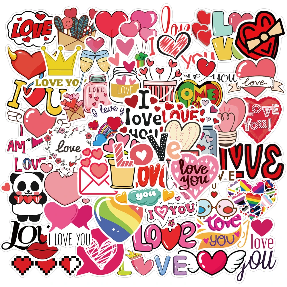 50 Pieces Valentine's Day Pink Heart Graffiti Stickers Luggage Motorcycle Trolley Case Notebook Waterproof Stickers