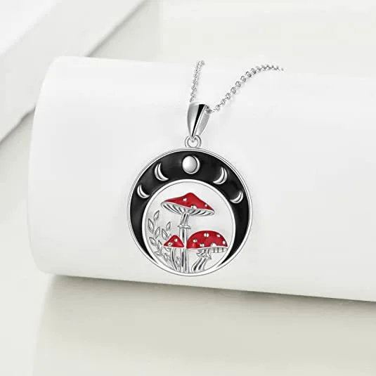 Ornament Fashion Vintage Moon Red Mushroom Pendant Necklace