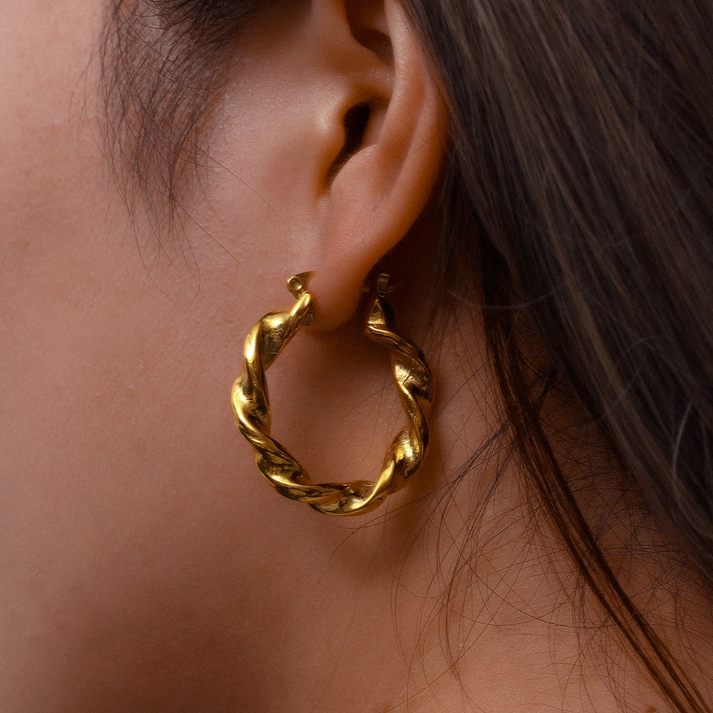 Niche Stainless Steel Plated 18K Gold Twist Earrings