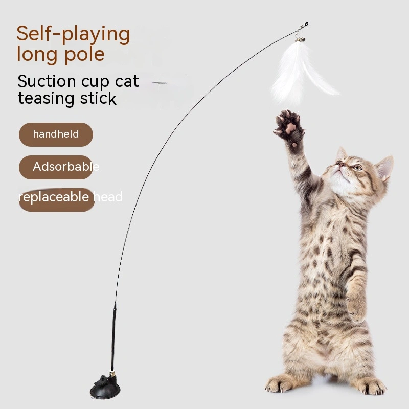 Sucker Cat Teaser Steel Wire Long Brush Holder Feather Replacement Headband Bell Cat Toy