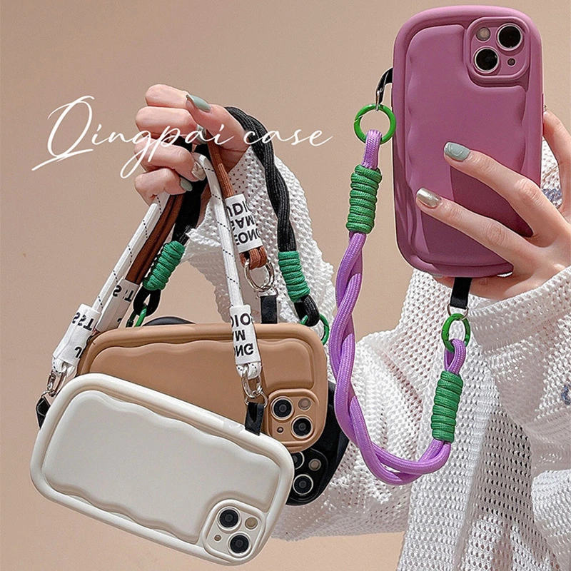 Pure Color Ribbon Wrist Lanyard Simple Phone Case