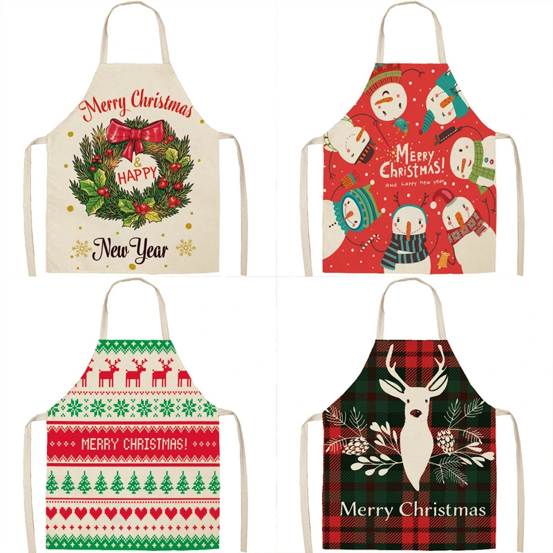 Christmas Apron Linen Oil-proof Anti-fouling Gingham Check Ginger Cake Household Bib Halter