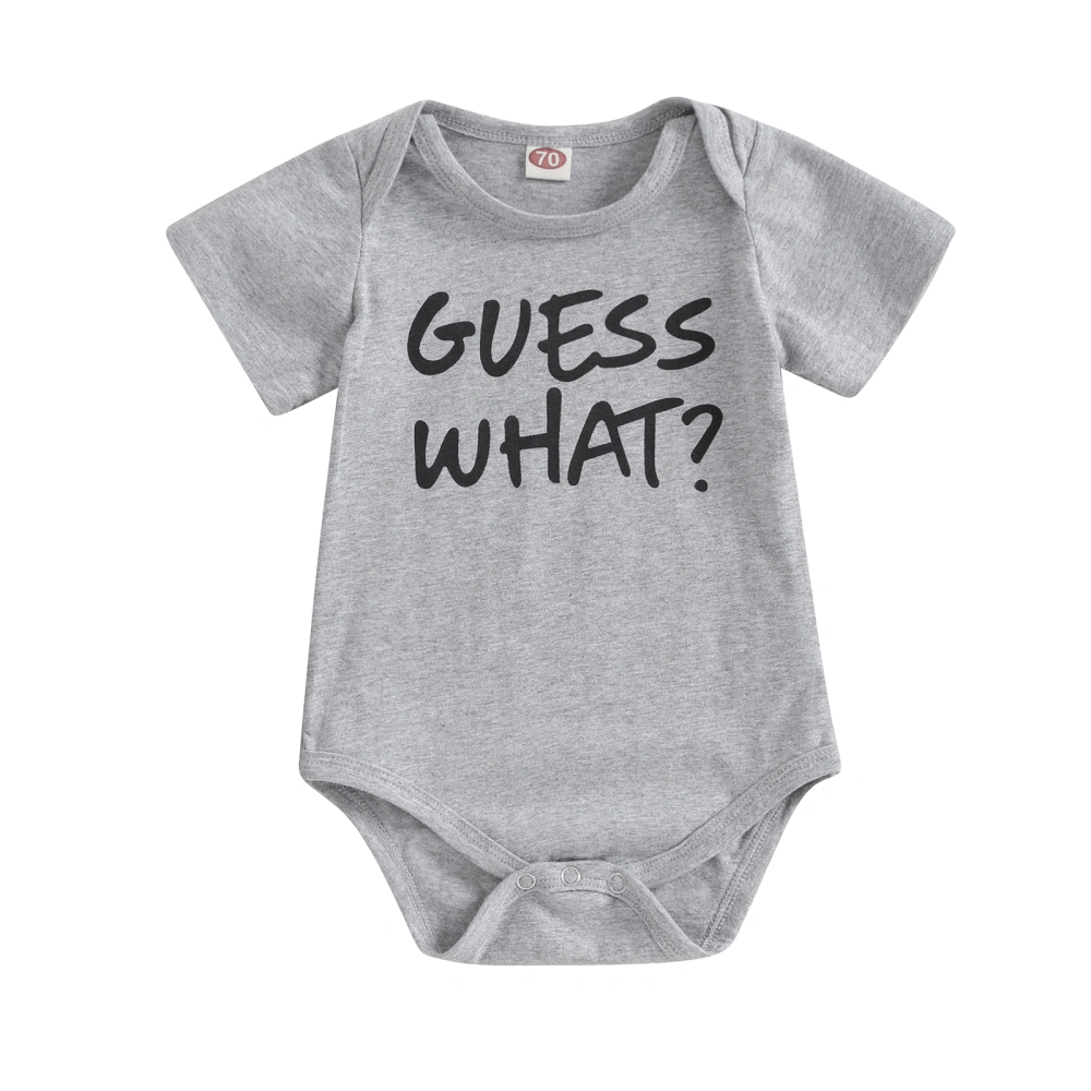 Baby Boys Summer Gray Short Sleeve Crew Neck Letter Print Romper