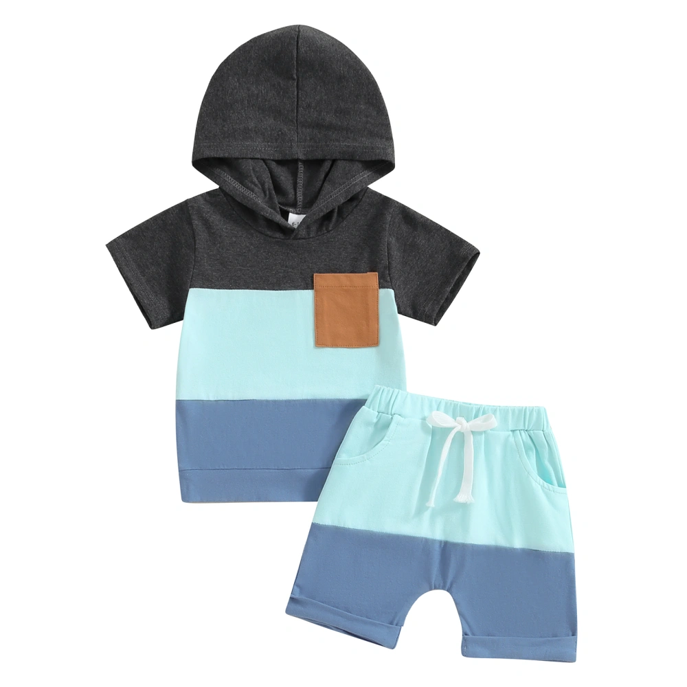 Boys 2 Piece Outfits Contrast Color Hooded T-Shirt and Elastic Shorts