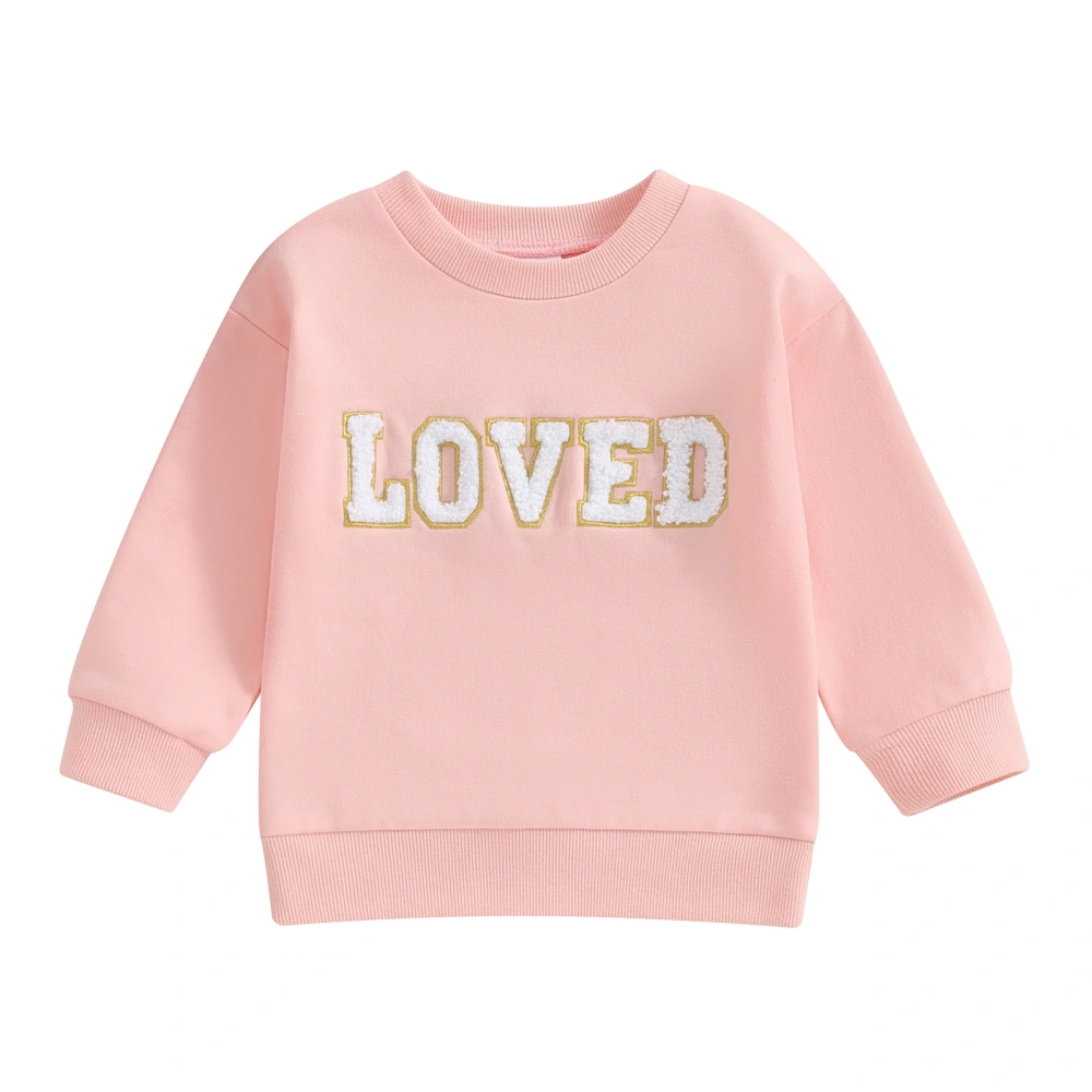 Toddler Girl Sweatshirts Fuzzy Letter Embroidery Long Sleeve Pullovers