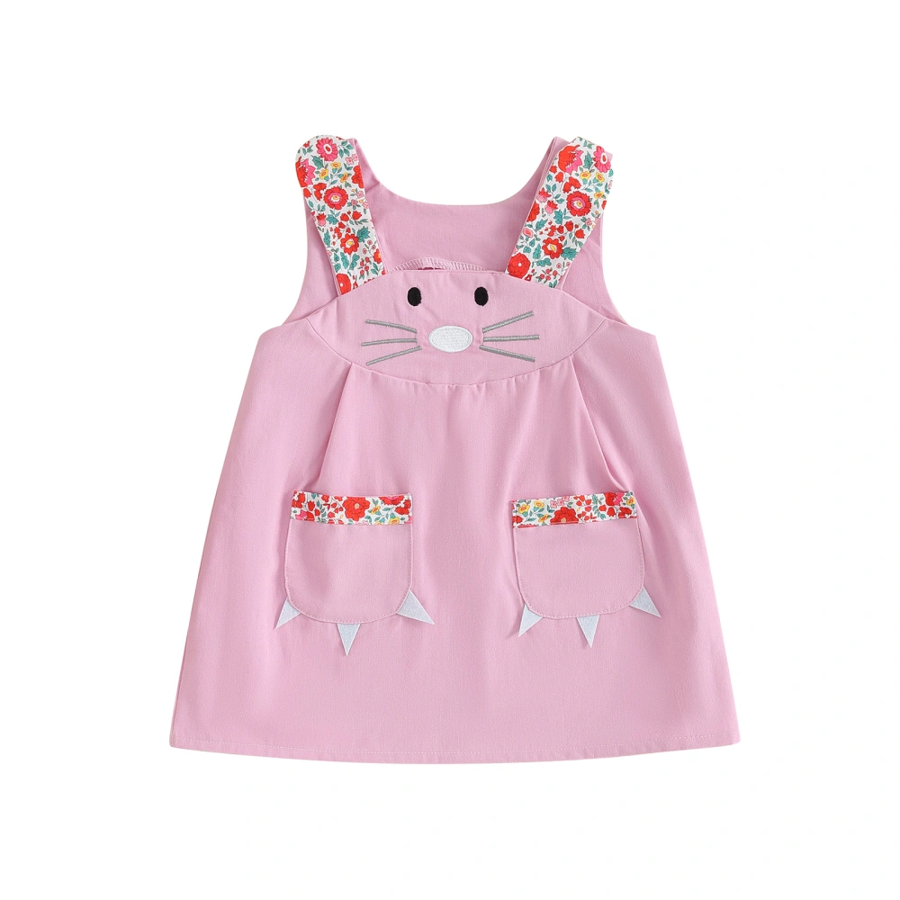 Girls Overall Dress Sleeveless Cute Cartoon Rabbit Floral A-line Dress