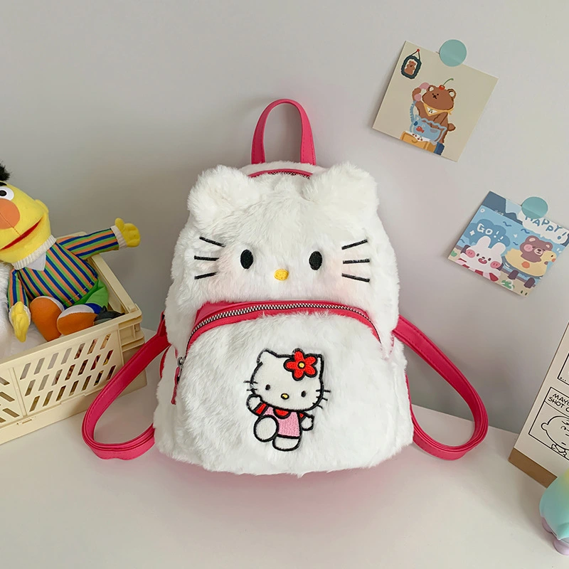 Kids Girls Plush Backpack Lightweight Cute Cartoon Cat Bookbags 