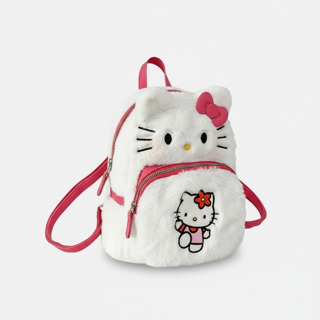 Kids Girls Plush Backpack Lightweight Cute Cartoon Cat Bookbags 