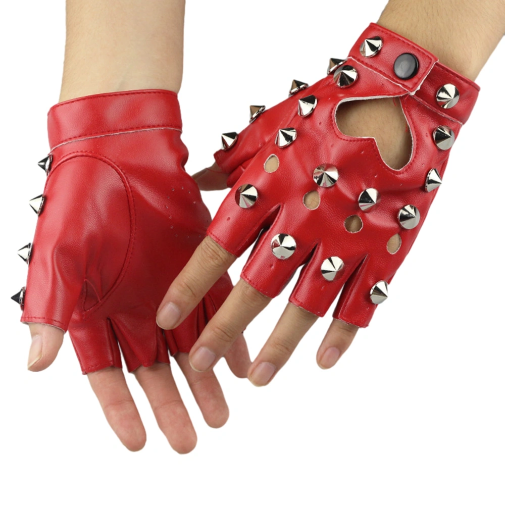 Women Punk Gloves, Hollowed Heart Rivet Rockstar Gloves Mittens