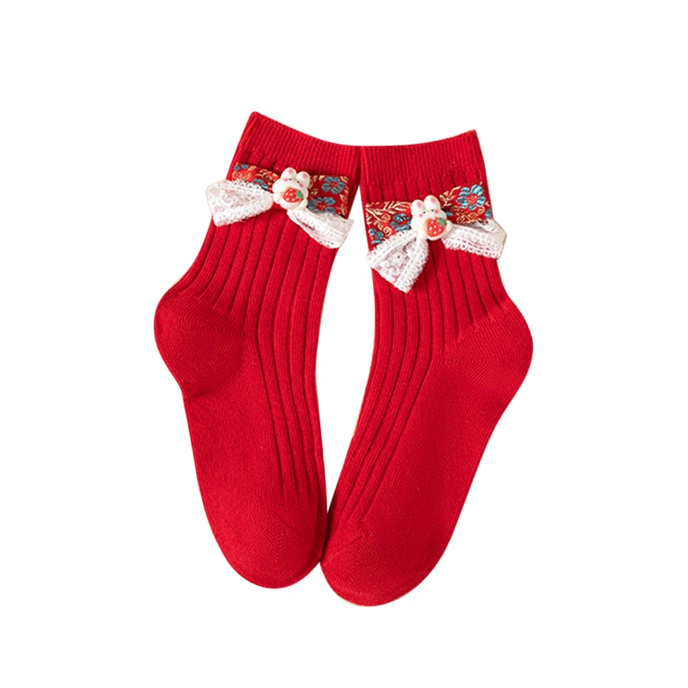 Kids New Year Socks for Girls Rabbit Bowknot Red Toddler Cute Socks