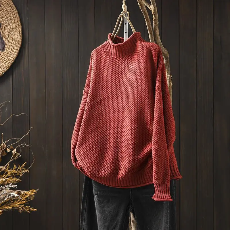 Mock Neck Sweater Women Loose Plus Size