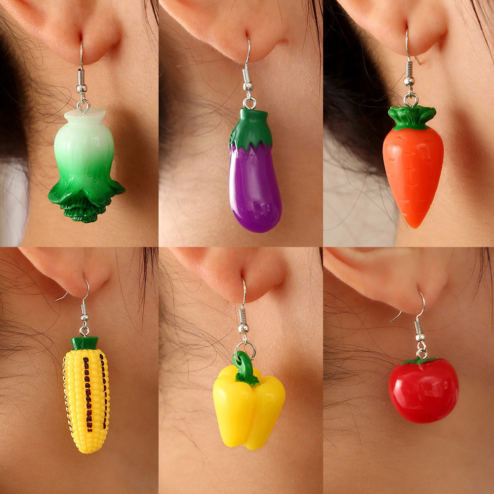 Creative Vegetable DIY Handmade Pastoral Style Corn Eggplant Carrot Resin Earrings Jewelry