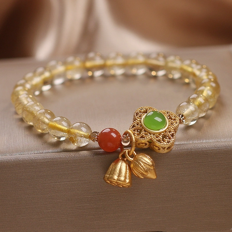 Ethnic Style Two-piece Flower Pendant Natural Citrine Bracelet For Women