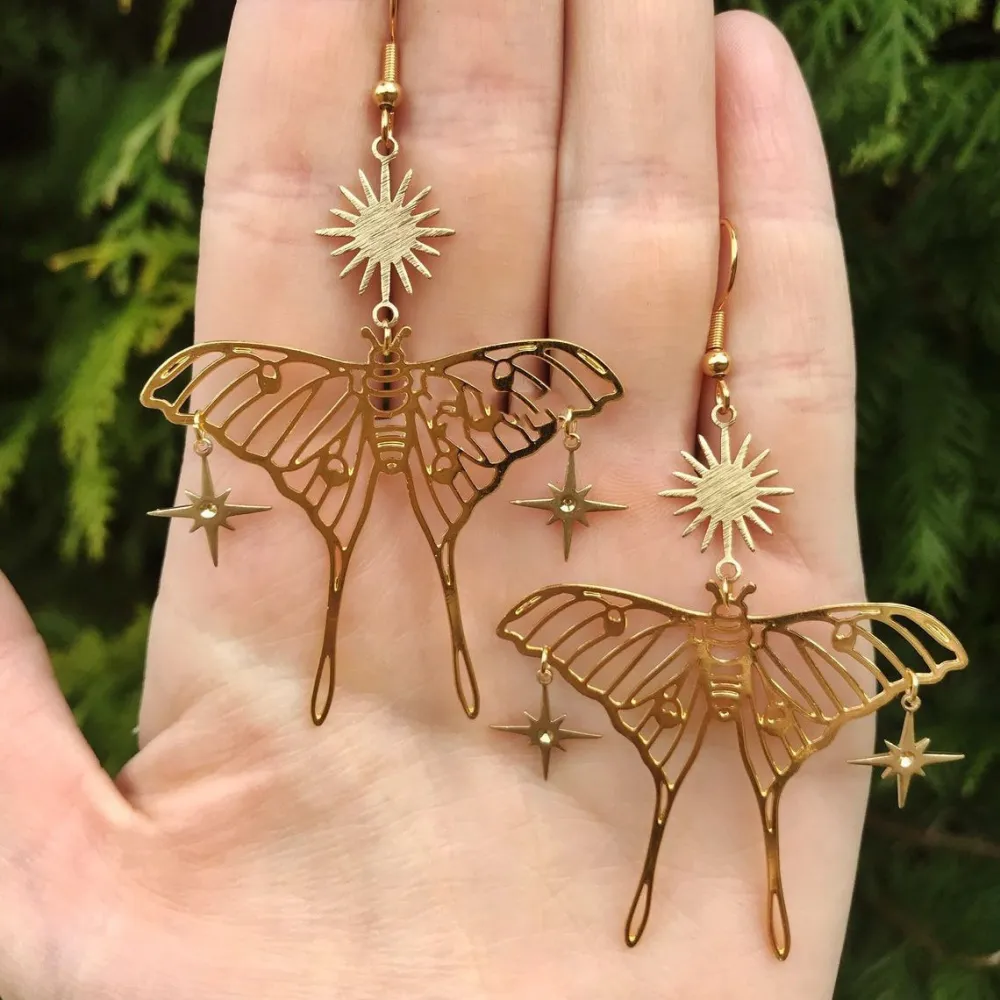 Star Moon Combination Hollow Pattern Butterfly Earrings