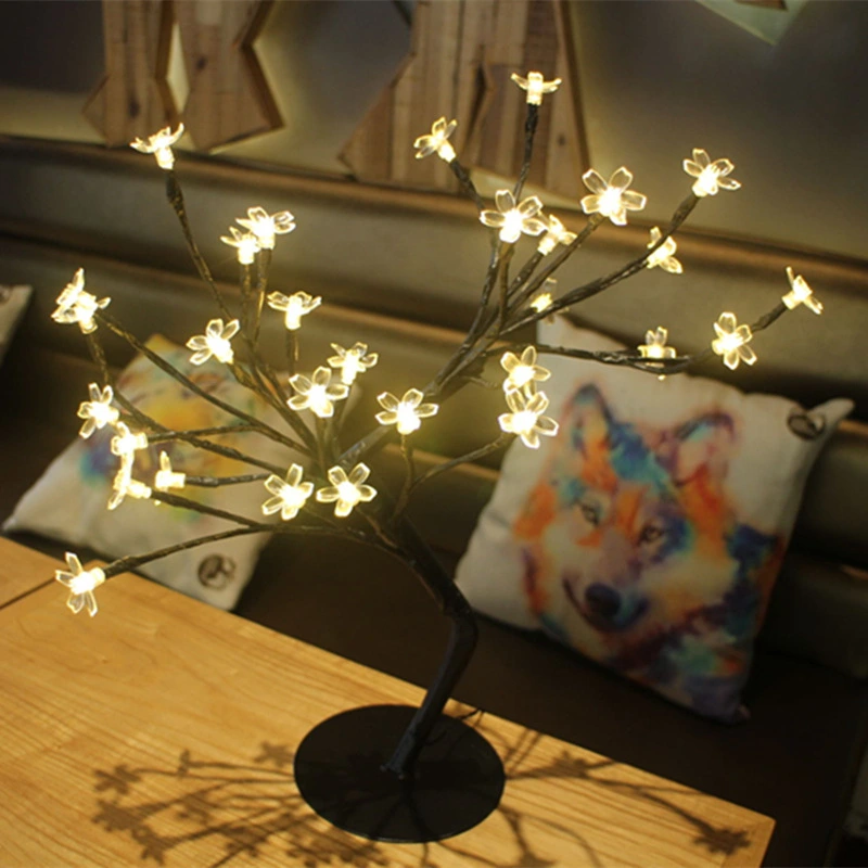 LED Fiber Optic Flower Tree Lamp Warm Table Lamp