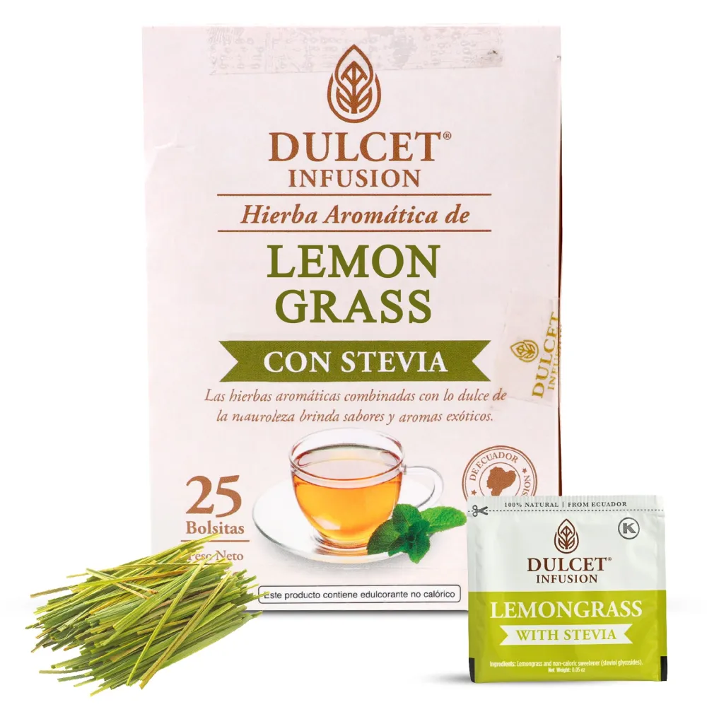 DULCET INFUSION Lemongrass Tea Bags - 25 Lemon Grass Tea Bags - Caffeine Free, Sweetened With Stevia - No Calories