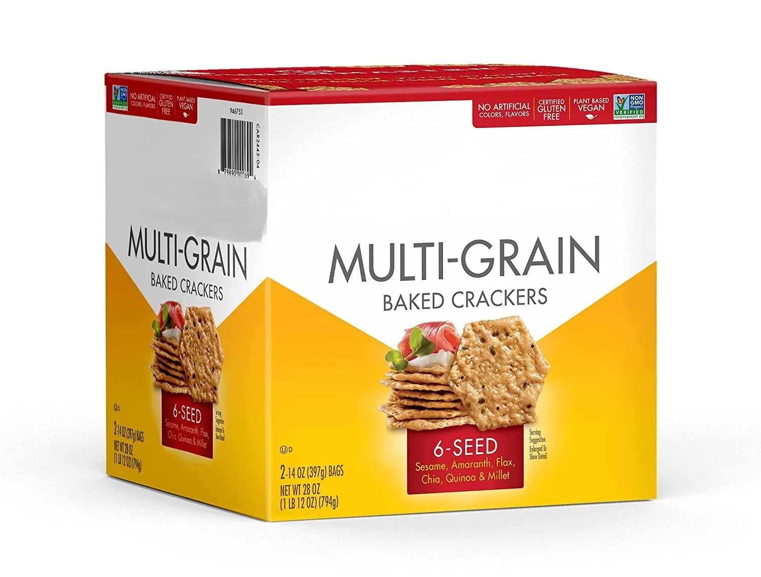 Multi-Grain Baked Crackers 6 Seed (Sesame, Amaranth, Flax, Chia, Quinoa & Millet) One Box Net WT. 2-14 Oz (397g)