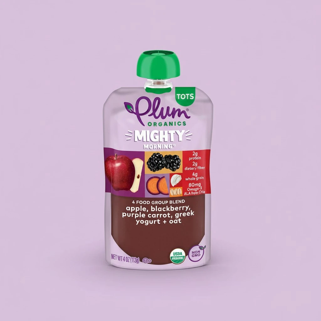 Plum Organics Mighty Food Group Blend, Organic Baby Food Meals [12+ Months], Quinoa, Blackberry, Purple Carrot, Greek Yogurt & Oat, Kosher, USDA Certified Organic, Non-GMO, 4 Ounce Pouch (Pack Of 6)