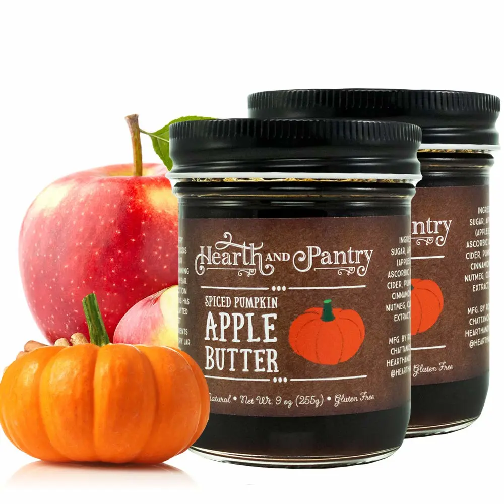 Hearth and Pantry Apple Butter Spread - Spiced Pumpkin Apple Butter - Gluten Free - All-Natural Ingredients - Fantastic Apple Butter Gift - 2 x 9 Ounce Jars