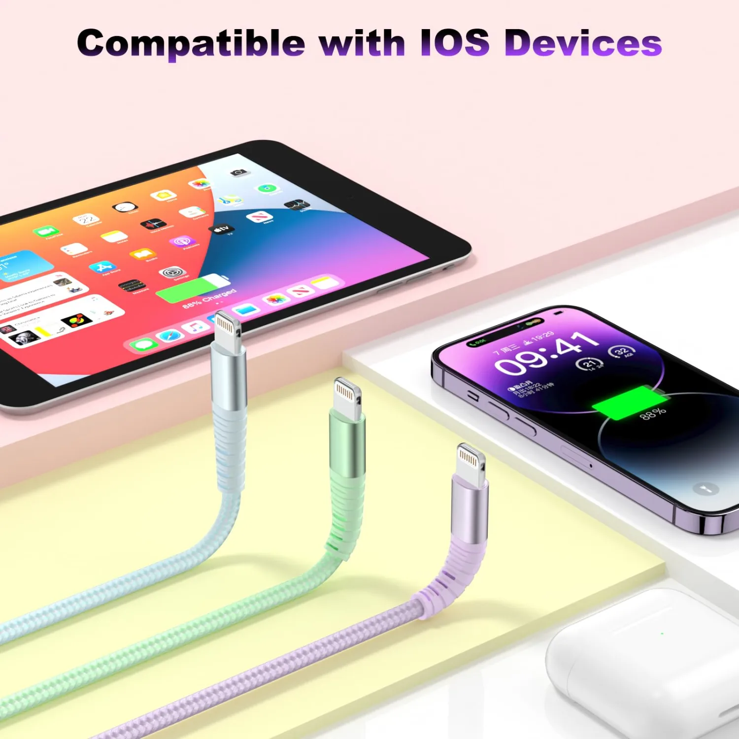 iPhone Charger Fast Charging, [Apple MFi Certified] Lightning Cable 3Pack 10FT Nylon Braided High Speed Transfer Cord Compatible with iPhone 14/13/12/12 Pro Max/11/Xs Max/XR/X,AirPods Pro and More