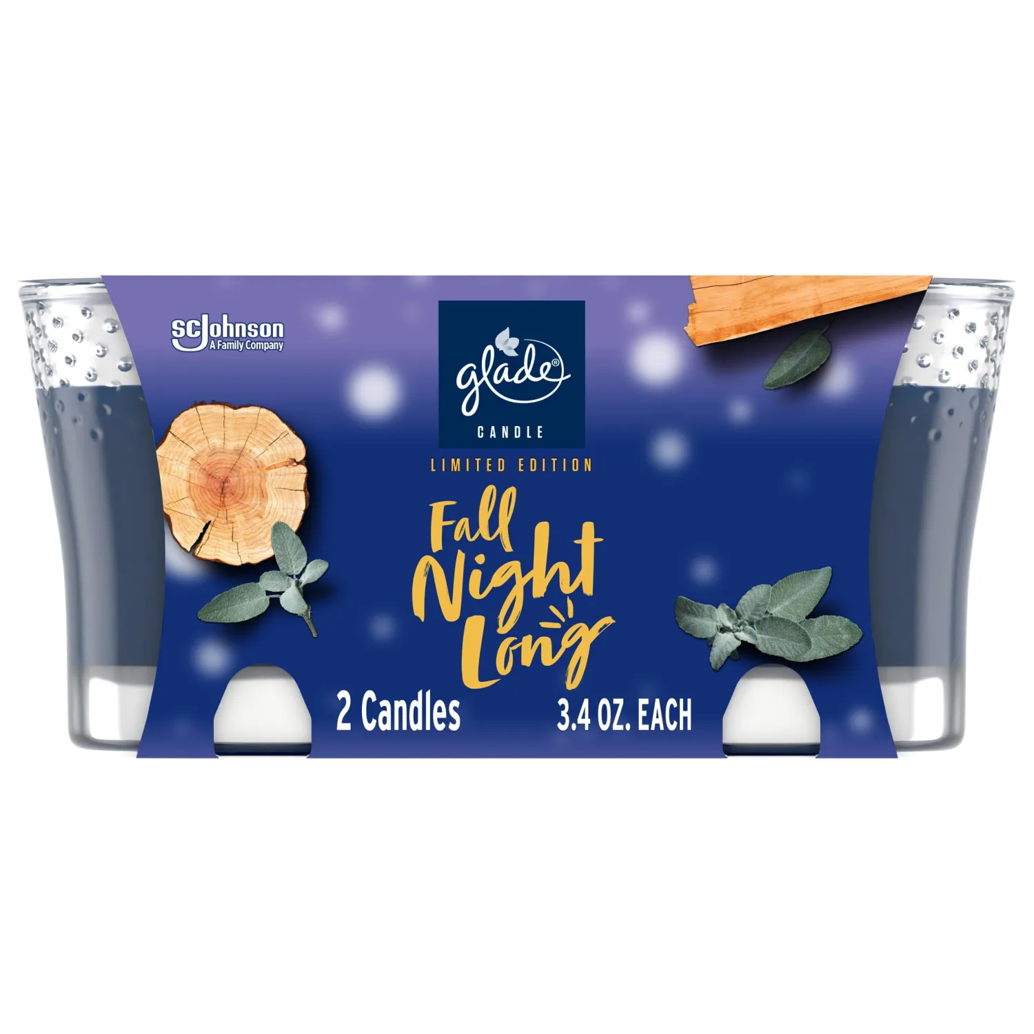 Glade Candle Jar, Air Freshener, Fall Night Long, 3.4 oz, 2 Count