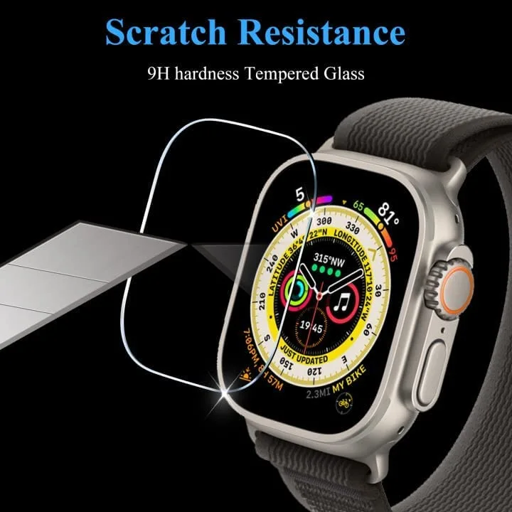 YMHML [4 Pack Compatible for Apple Watch Ultra 2 / Ultra Screen Protector 49mm Tempered Glass, Waterproof Screen Protector for Apple Watch Ultra 2 Accessories, HD Clear 9H Hardness Anti- Scratch Film