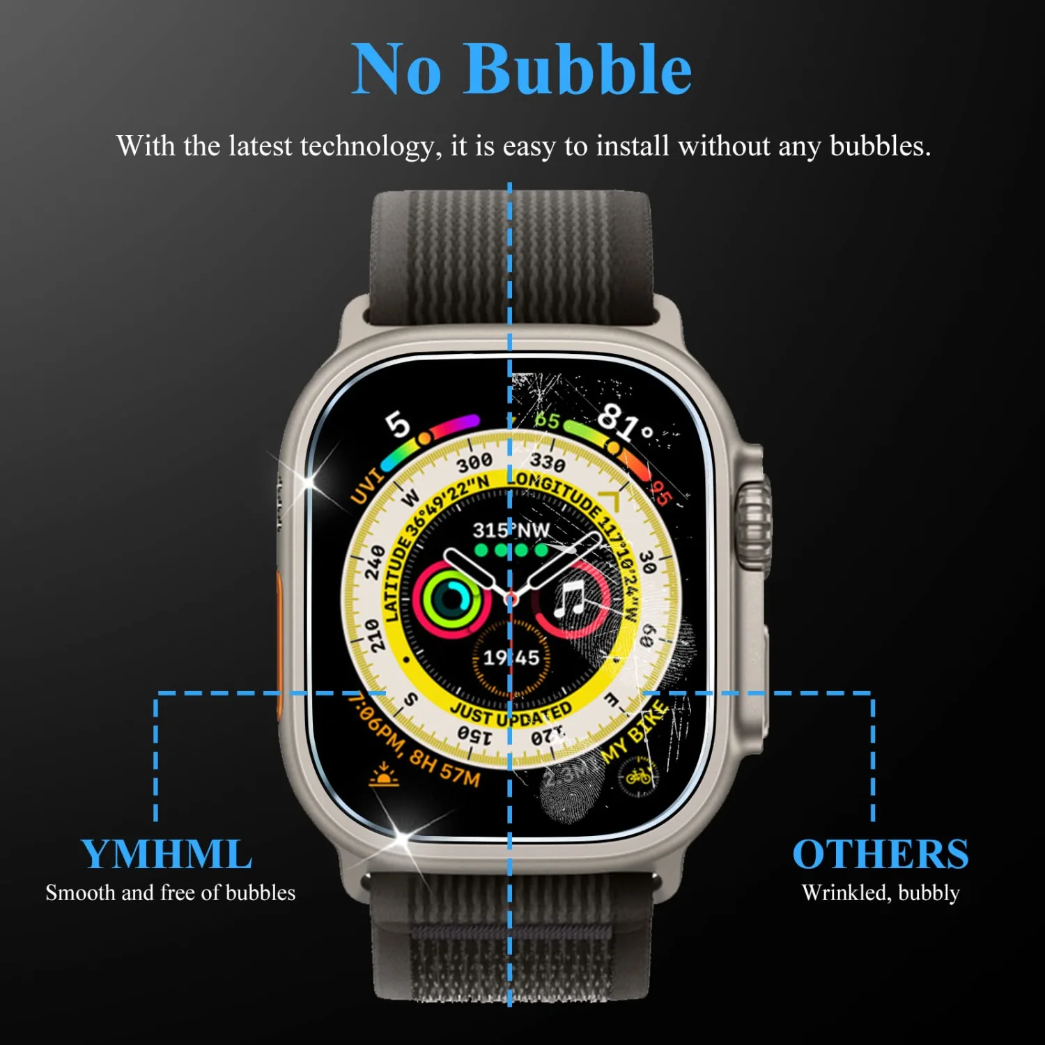 YMHML [4 Pack Compatible for Apple Watch Ultra 2 / Ultra Screen Protector 49mm Tempered Glass, Waterproof Screen Protector for Apple Watch Ultra 2 Accessories, HD Clear 9H Hardness Anti- Scratch Film