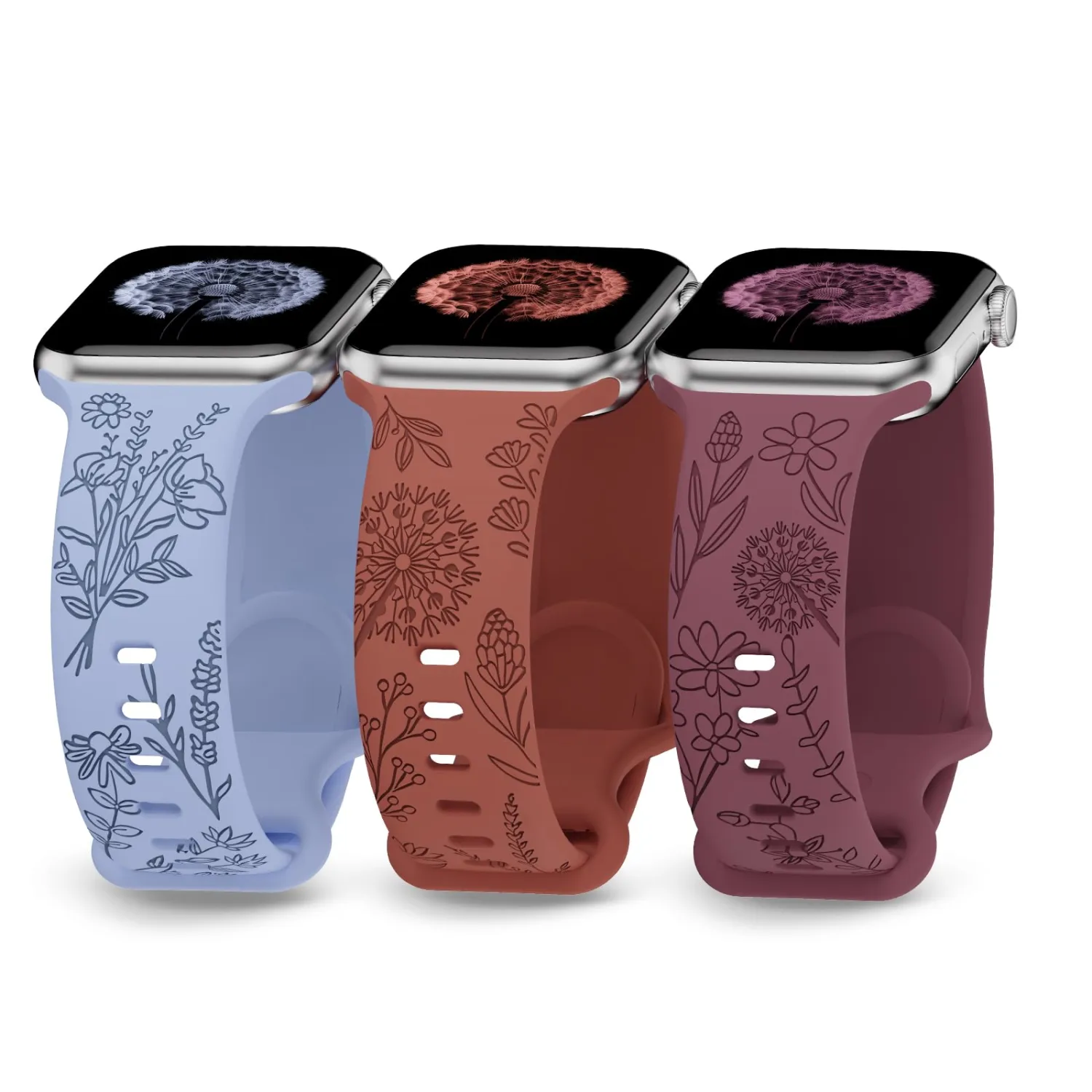 3 Pack Floral Engraved Band Compatible with Apple Watch Bands 38mm 40mm 41mm 44mm 45mm 42mm 49mm Women