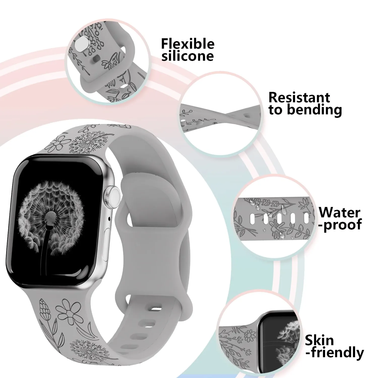 3 Pack Floral Engraved Band Compatible with Apple Watch Bands 38mm 40mm 41mm 44mm 45mm 42mm 49mm Women