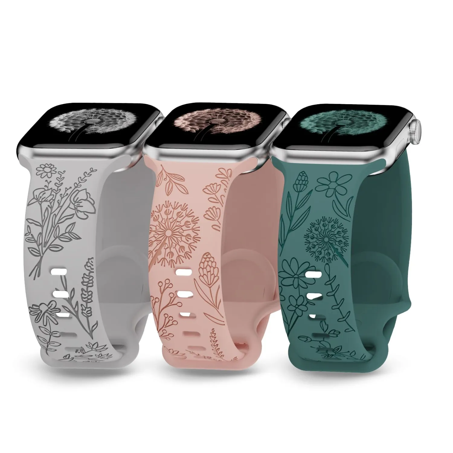 3 Pack Floral Engraved Band Compatible with Apple Watch Bands 38mm 40mm 41mm 44mm 45mm 42mm 49mm Women