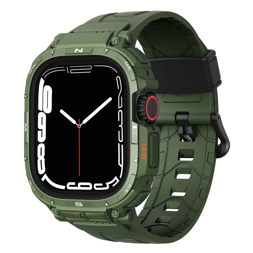 TAURI Bands Compatible with Apple Watch Series 8/7 (45mm) and Series SE2/6/SE/5/4 (44mm), Adjustable Sport Series Rugged Strap with Case Protective Cover for Apple Watch Series /3/2/1(42mm) Men Green