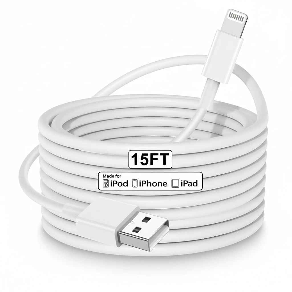 Cabepow 15 Ft Extra Long iPhone Charger Cord,[MFi Certified] Long iPhone USB to Lightning Cable 5M,2.4A iPhone Fast Charging Cord for iPhone 14/14pro/13/12/11/11Pro/11Max/ X/XS/XR/XS Max/8/7-white