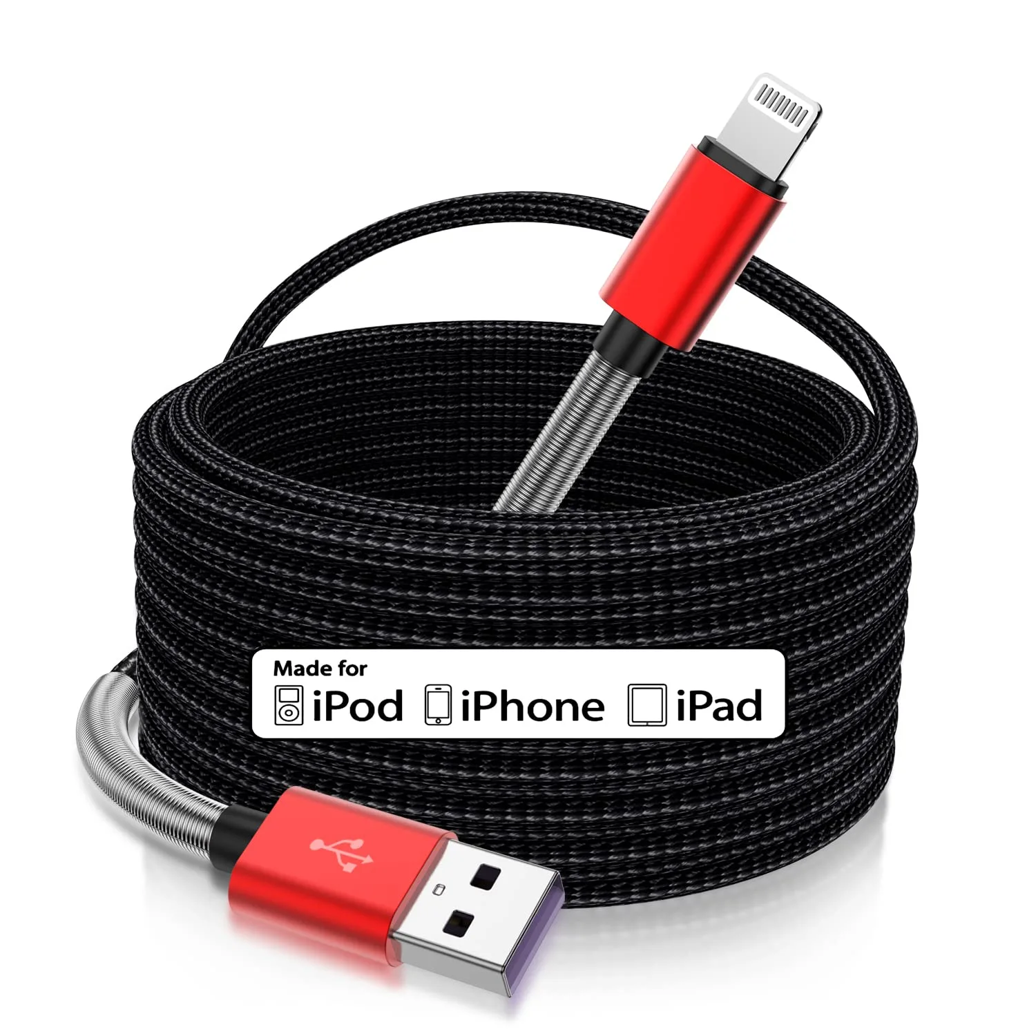 Cabepow 15 FT Extra Long iPhone Charger Cord, [Apple MFi Certified] iPhone Charging Cable, 2.4A Nylon Braided Lightning Cable for iPhone 12/11 Pro Max/ 11 Pro/XS Max/XS/XR/X/ 8 Plus/ 8/7/ 6/5 -Red
