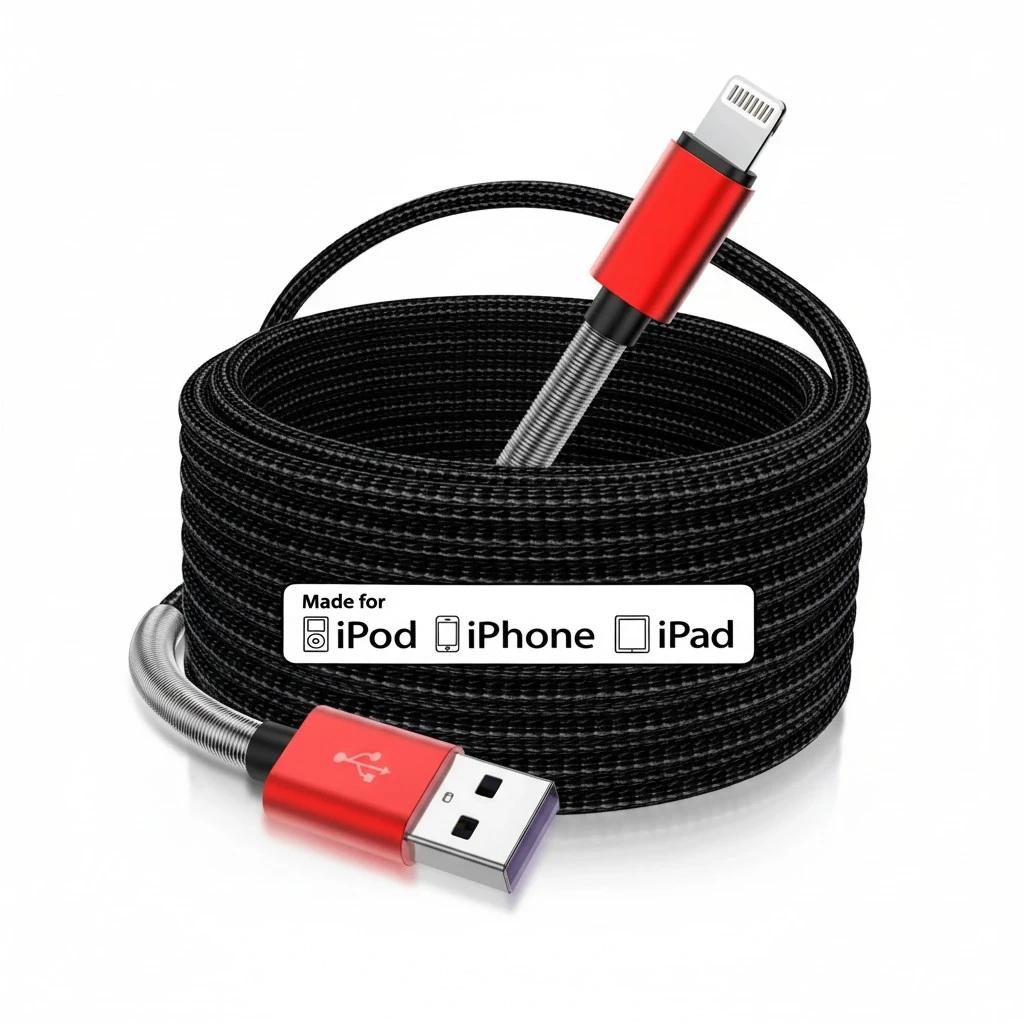 Cabepow 15 FT Extra Long iPhone Charger Cord, [Apple MFi Certified] iPhone Charging Cable, 2.4A Nylon Braided Lightning Cable for iPhone 12/11 Pro Max/ 11 Pro/XS Max/XS/XR/X/ 8 Plus/ 8/7/ 6/5 -Red