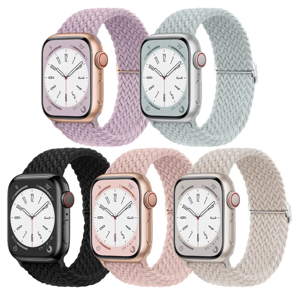 5 Pack Braided Stretchy Adjustable Straps Compatible for Apple Watch Band 38mm 40mm 41mm 42mm 44mm 45mm 46mm 49mm for Women Men ,Sport Elastic Nylon Cloth Wristbands for iWatch Series 10 9 8 SE 7 6 5 4 3 Ultra 2/1(Succulent,38)