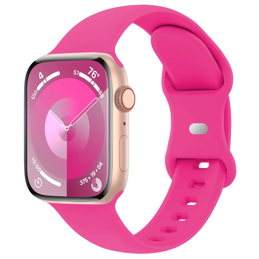 Sport Band Compatible with Apple Watch 38mm 40mm 41mm 42mm 44mm 45mm 46mm 49mm, Soft Silicone Replacement Strap Wristbands for iWatch Series 10/9/8/7/6/5/4/3/2/1 Ultra SE Women Men, Hot Pink