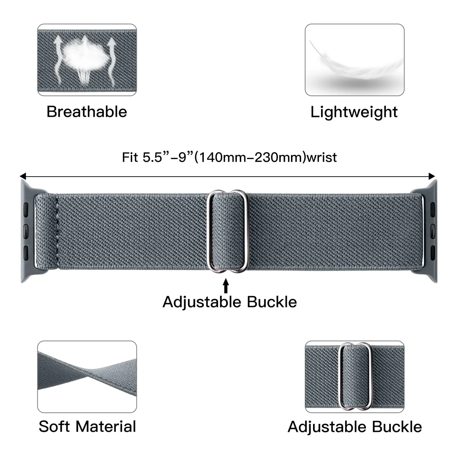 Stretchy Nylon Loop Bands Compatible with Apple Watch 38mm 40mm 41mm 42mm 44mm 49mm Adjustable Soft Elastics Strap Compatible with Apple Watch SE Ultra iWatch Series 8/7/6/5/4/3/2/1 (Blue gray,