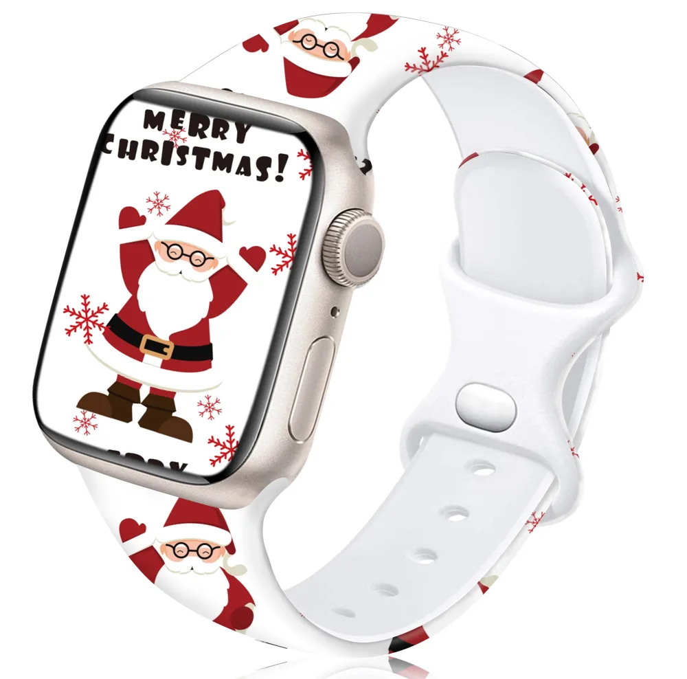 Cute Christmas Soft Silicone Bands Compatible with Apple Watch Series 9 8 SE 7 6 5 4 3 2 1 Ultra 2, Cute iWatch Bands for Women Men, Holiday Band for Apple Watch 41mm 40mm 38mm (Santa Claus)