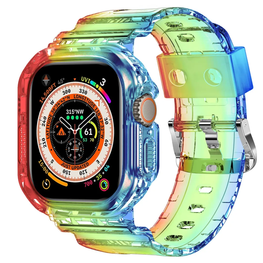 XYF Compatible for Crystal Clear Apple Watch Bands, 45mm 44mm 46mm 42mm 41mm 40mm 38mm 49mm Bumper Case for Men Women Jelly Sport Cover Strap for iWatch Ultra 2/1 Series 10 9 8 7 SE 6 5 4 3 2 1