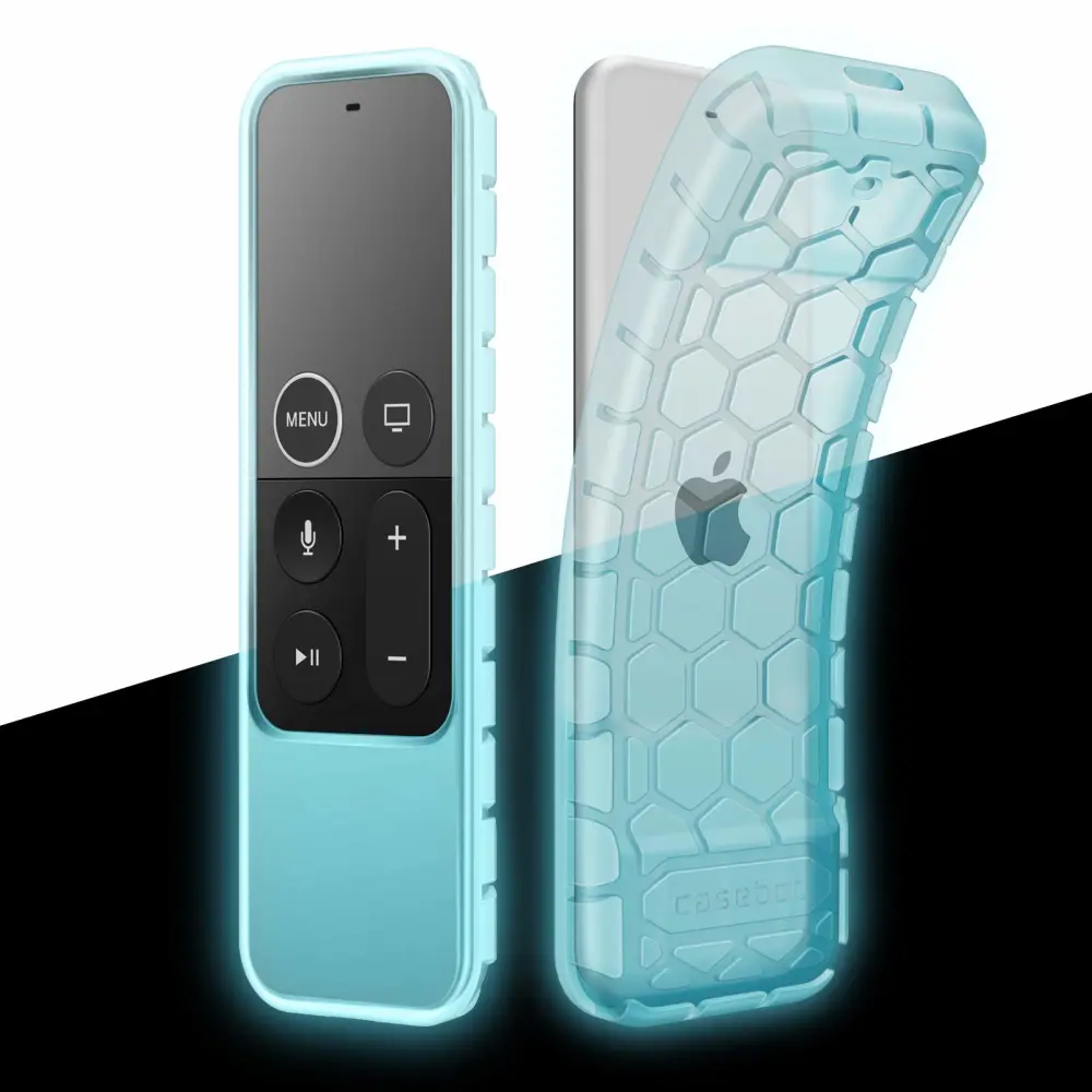 Fintie Protective Case for Apple TV 4K/ HD Siri Remote (1st Gen) - Honey Comb Lightweight Anti Slip Shockproof Silicone Cover for Apple TV 4K 5th 4th Gen Siri Remote Controller, Blue Glow