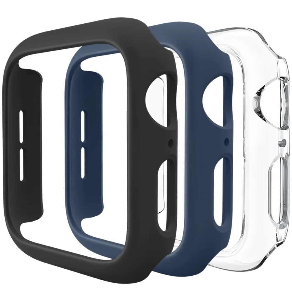 3 Pack Compatible for Apple Watch Case 40mm Series 6 Series 5 Series 4 / SE, Hard PC Bumper Case Protective Cover Frame [NO Screen Film] Compatible for iWatch Accessories 40mm, Black/Navy Blue/Clear