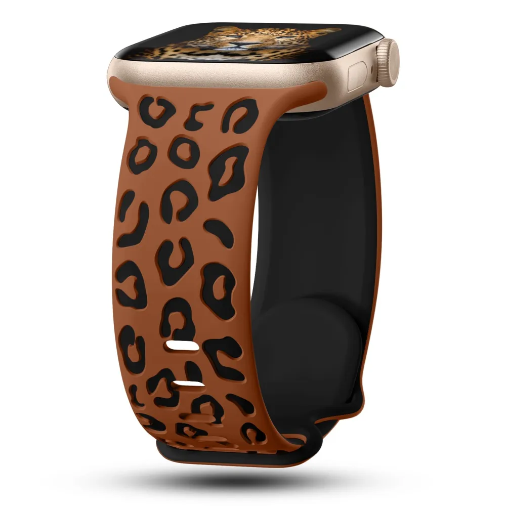 CreateGreat Engraved Leopard Bands Compatible with Apple Watch Band 40mm 41mm 38mm 42mm 44mm 45mm 46mm 49mm Women, Silicone Cheetah Designer Strap for iWatch Series 10 9 8 7 6 5 4 3 2 SE Ultra