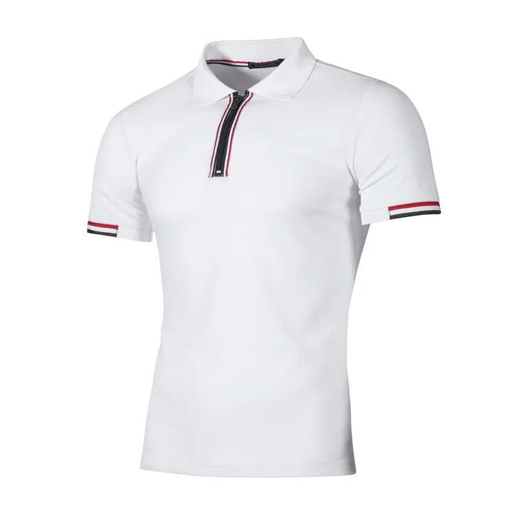 Simple Striped Men's Zipper Patchwork Short-sleeved T-shirt