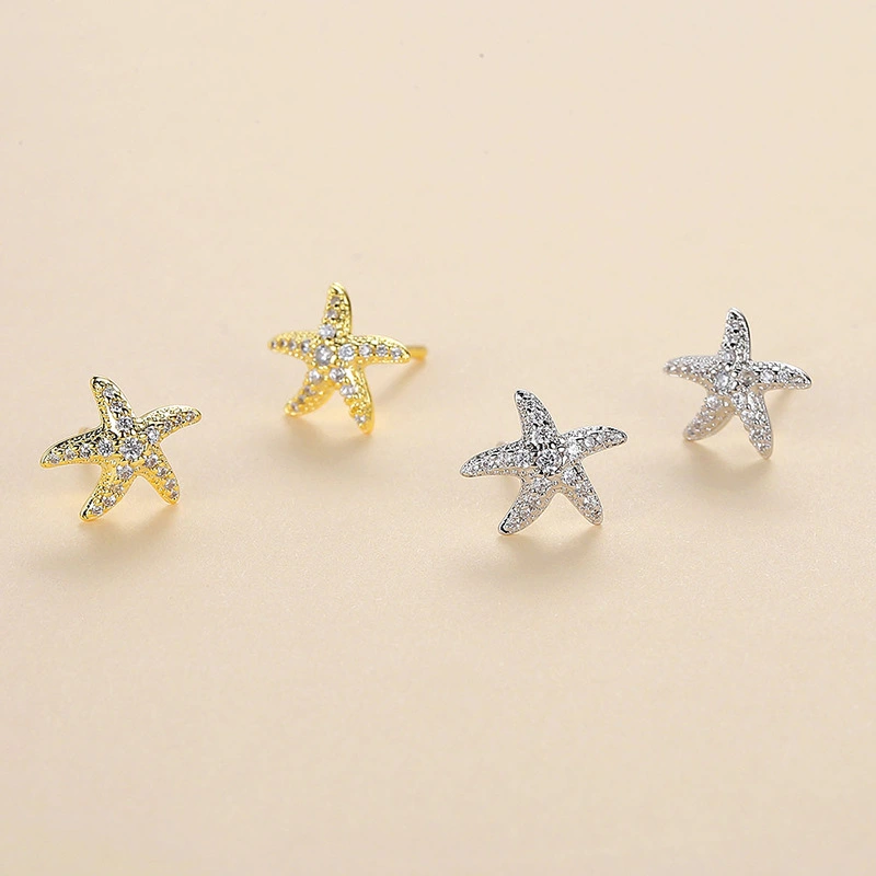 Full Diamond Starfish Stud Earrings Women's Advanced Design