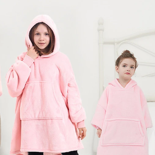 Pink Casual Simple Adult Children's Lazy Blanket Fleece-lined Thickened More Sizes Double-layer Hooded Sweater In Stock