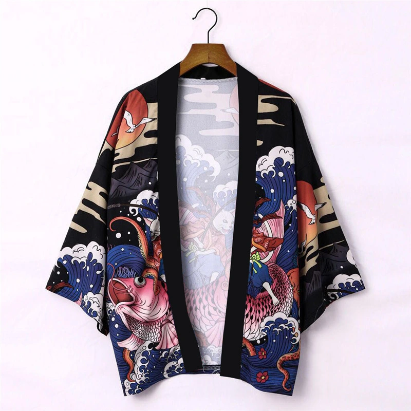 National Style Creative Kimono Cloak Printed Casual Jacket Haori Shirt