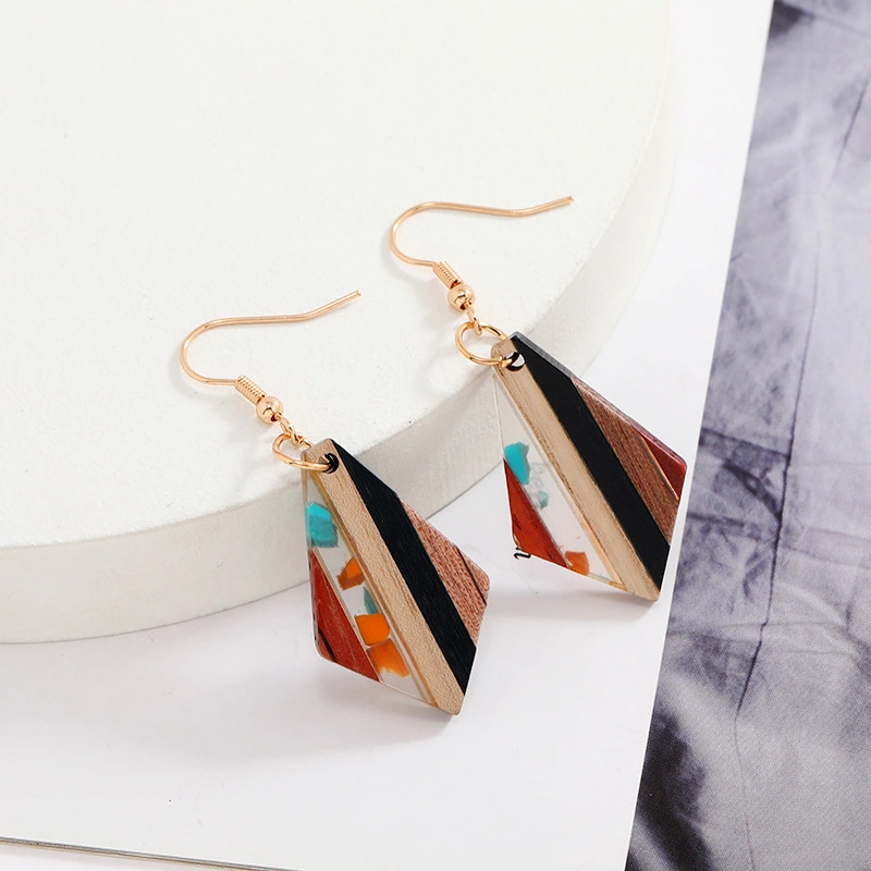 Simple Personality Trend Color Wood Resin Patch Earrings