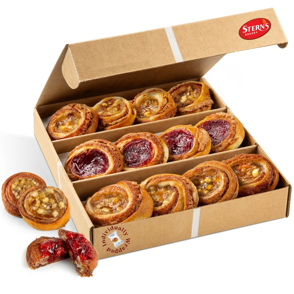 Fruit Danish Pastries | Christmas Holiday Corporate Food Gifts in Gift box |12 Individually Wrapped ASSORTED Fruit Filled Cinnamon Buns | Halloween, Thanksgiving-Stern’s Bakery