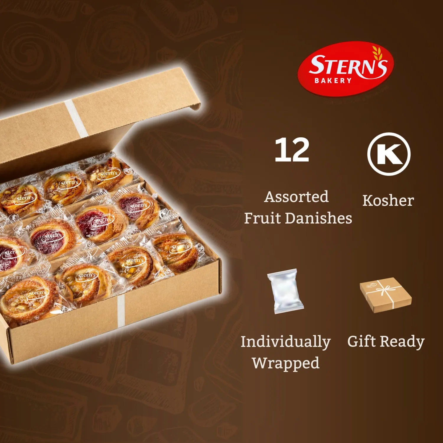 Fruit Danish Pastries | Christmas Holiday Corporate Food Gifts in Gift box |12 Individually Wrapped ASSORTED Fruit Filled Cinnamon Buns | Halloween, Thanksgiving-Stern’s Bakery
